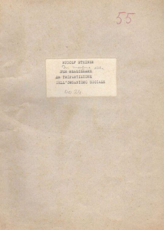 IN MARGINE ALLA TRIPARTIZIONE DELLO ORGANISMO SOCIALE - o.o. 24 (Rudolf Steiner) - copertina originale